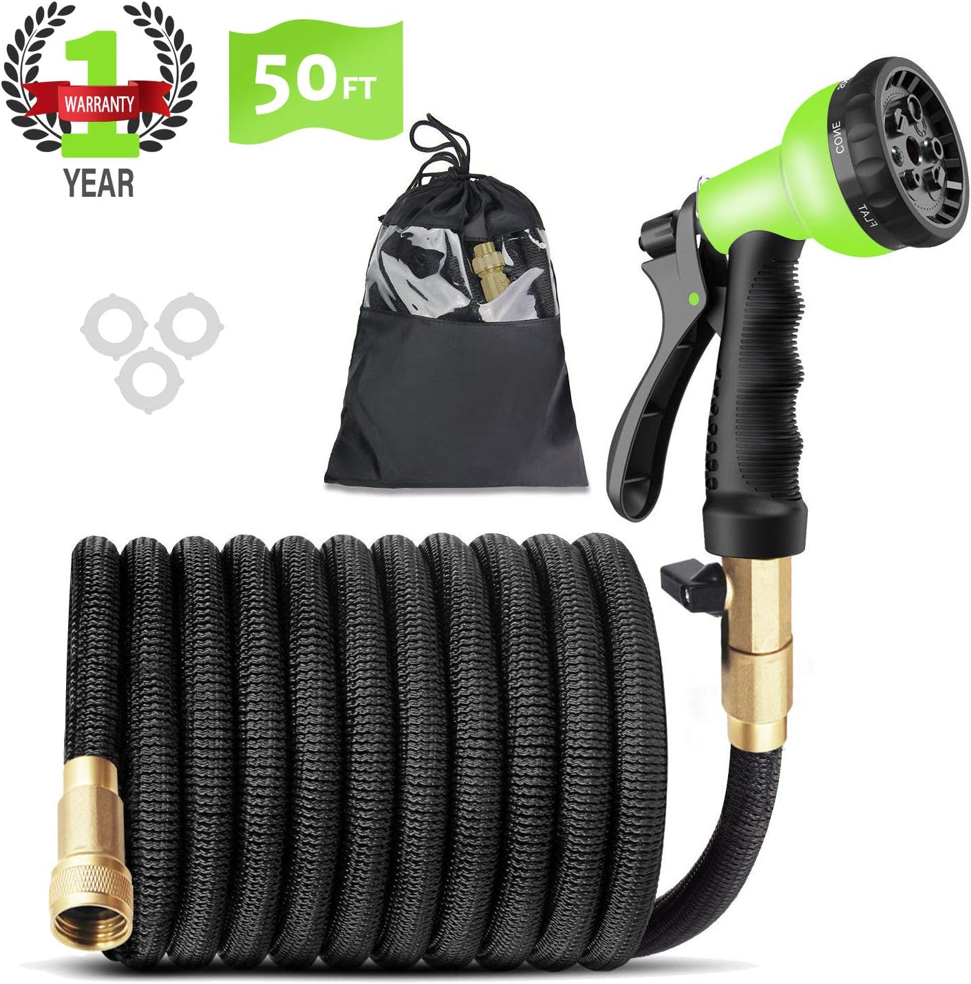 CINBOS 50ft Expandable Garden Hose - Strongest Flexible Water Hose with Triple Latex Core+On/Off Valve+3/4" Connector