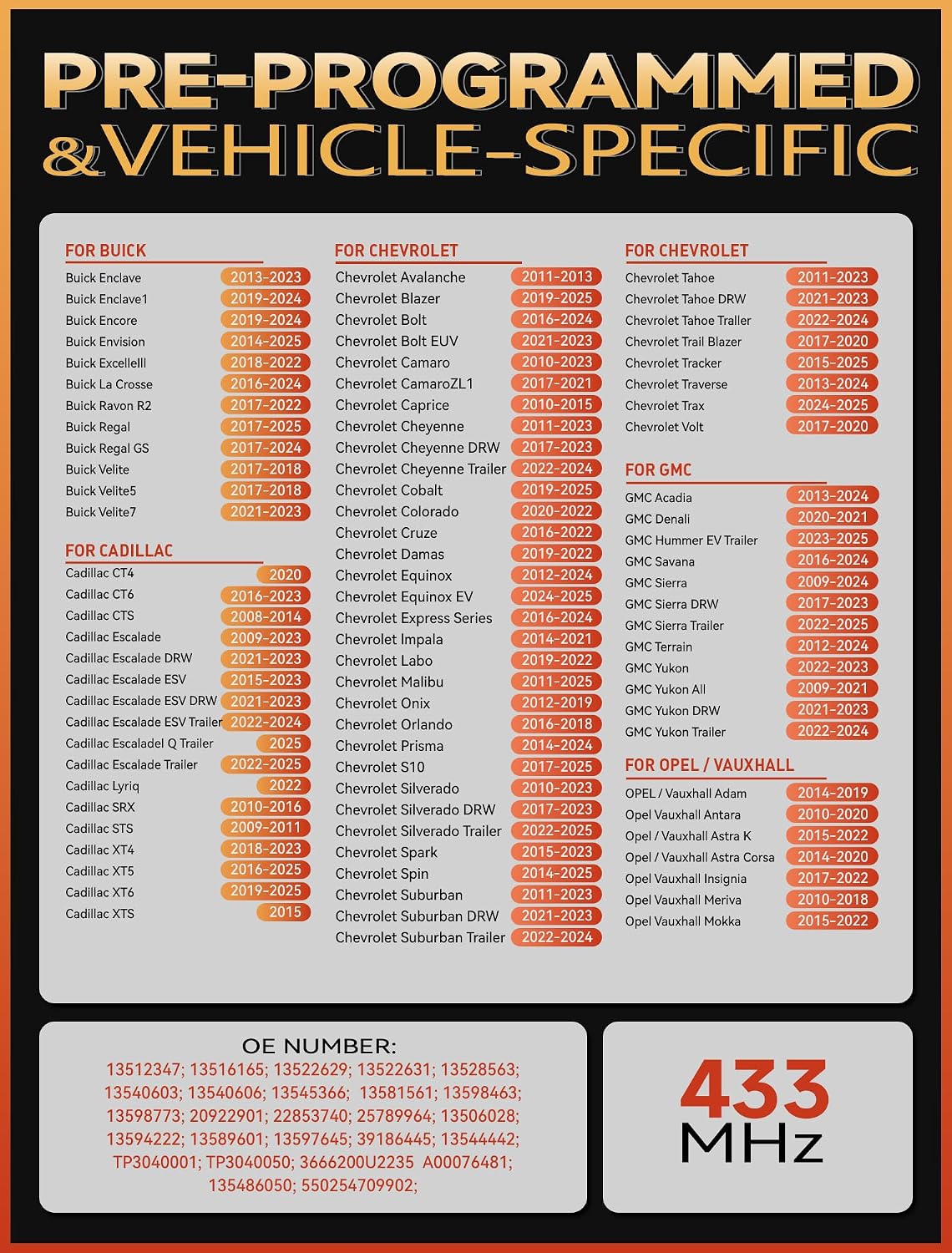 THINKCAR TPMS Sensors,433Mhz Tire Pressure Monitoring Sensor