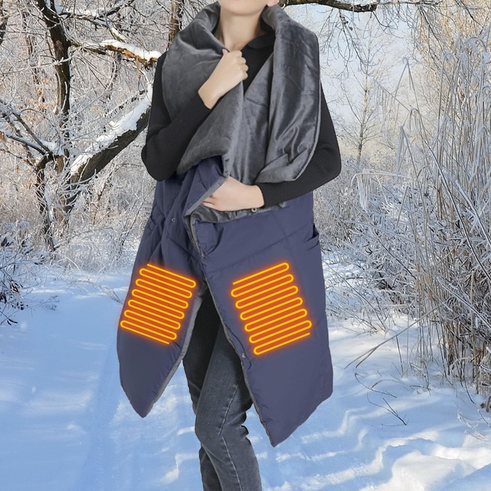 Generico Sciarpa Donna Lana Grande Coperta riscaldata USB Coperta elettrica indossabile Scialle riscaldante riscaldato a batteria con 6 livelli di riscaldamento Avvolgimento riscaldante per