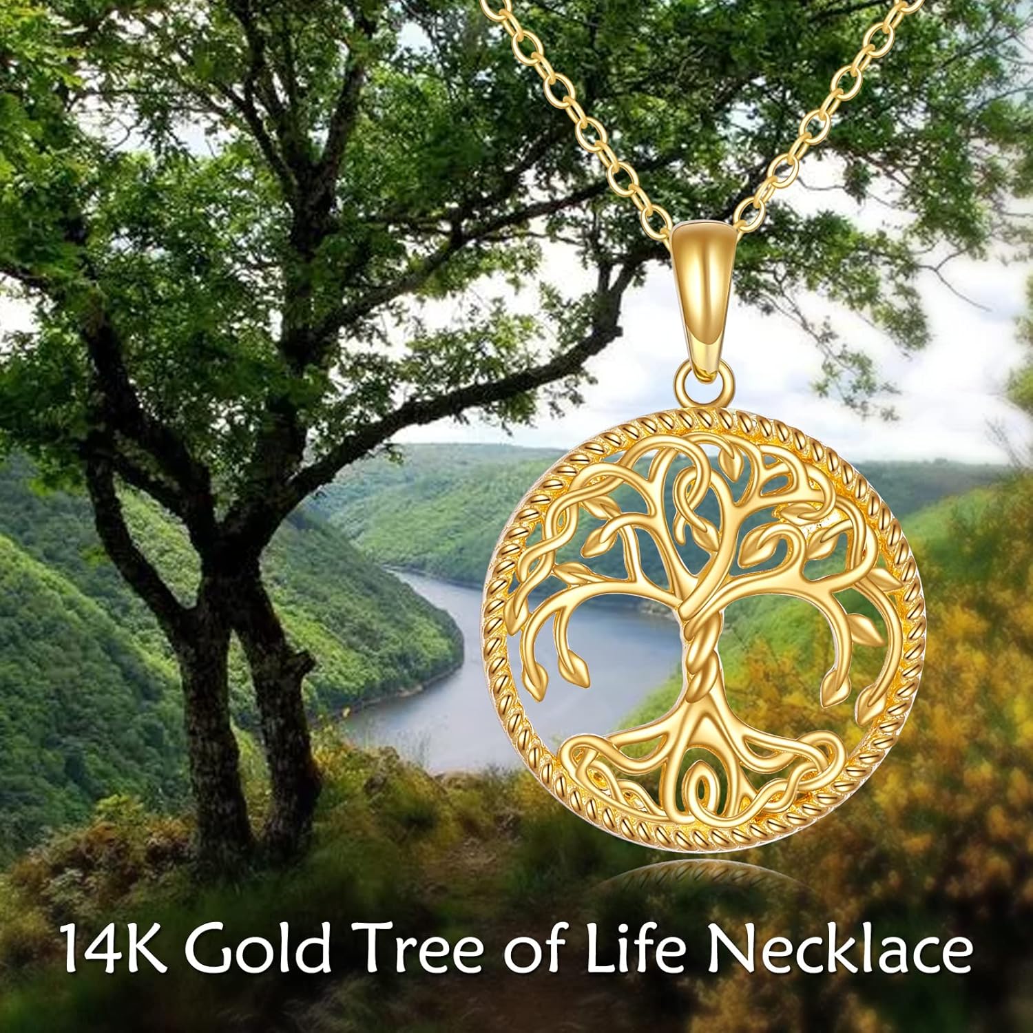 KECHO 14k Yellow Gold Tree Of Life Pendant Necklace For Women, Fine Family Tree Jewelry
