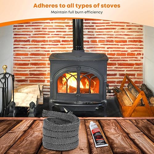 Miniatura 5 de Stanbroil Sello de cuerda plana de fibra de vidrio impregnado de grafito y kit de junta de cemento de alta temperatura de repuesto para estufas de