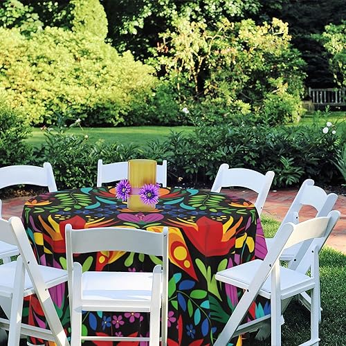 Miniatura 94 de Mantel redondo bohemio de 60 pulgadas, mantel circular bohemio, resistente a las manchas, repelente al agua y sin arrugas, coloridos manteles Mantel