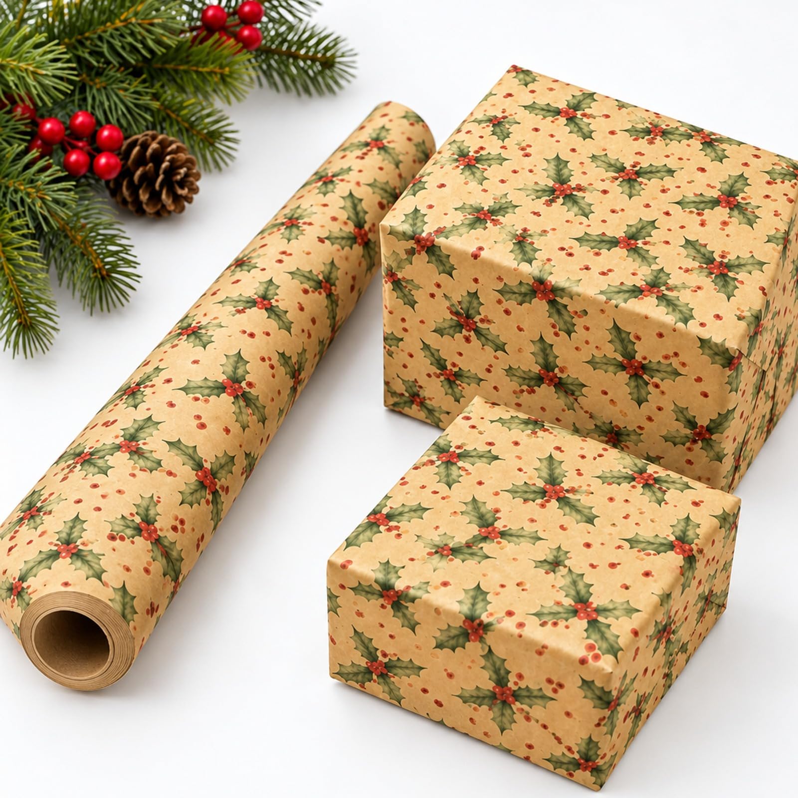 EVOKK Kids Christmas Wrapping Paper Roll (75cm x 25cm), Recyclable Gift Wrap Sheets for Boys & Girls, Kraft Xmas Wrapping Paper for Birthdays, Eid, Diwali & Special Occasions, Design B