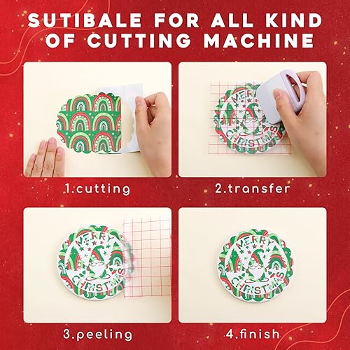 Miniatura 3 de Tintnut Vinilo permanente navideño  16 hojas de 12 x 10 pulgadas, vinilo adhesivo arcoíris rojo, vinilo con patrón de árbol verde, vinilo permanente