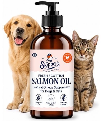 SKIPPER'S 500ml Scottish Salmon Oil for Dogs & Cats, 100% Pure Omega 3 6 9 | Suitable for dogs, cats, horses and ferrets, supports skin, coat, brain, joints and immune health - 500 ml