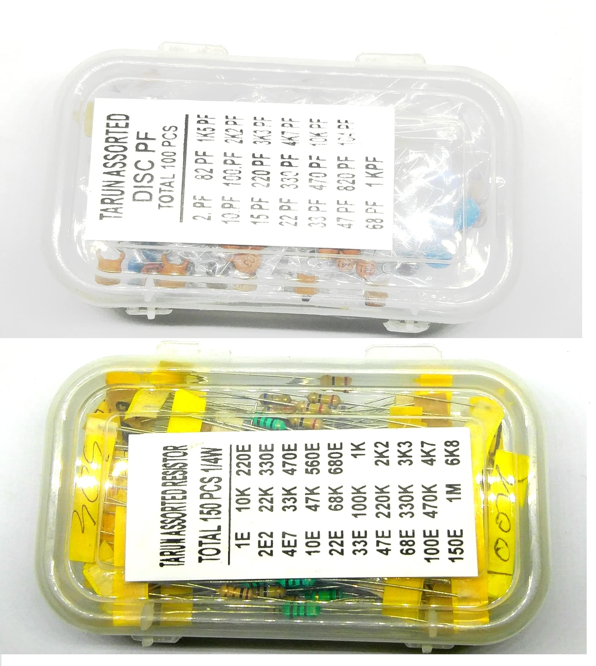 Invento 150pcs Assorted Resisitors + 100pcs Assorted disc PF Capacitors for DIY Projects