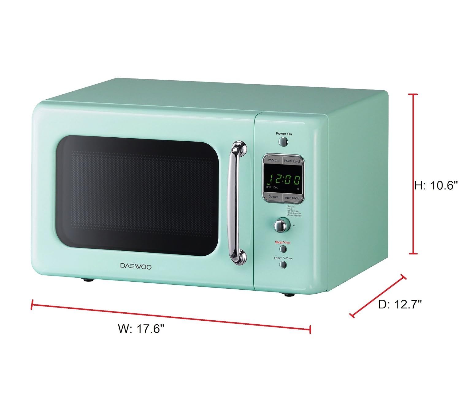 Daewoo KOR-7LRER Retro Countertop Microwave Oven 0.7 Cu. Ft., 700W | Pure Red, view 14
