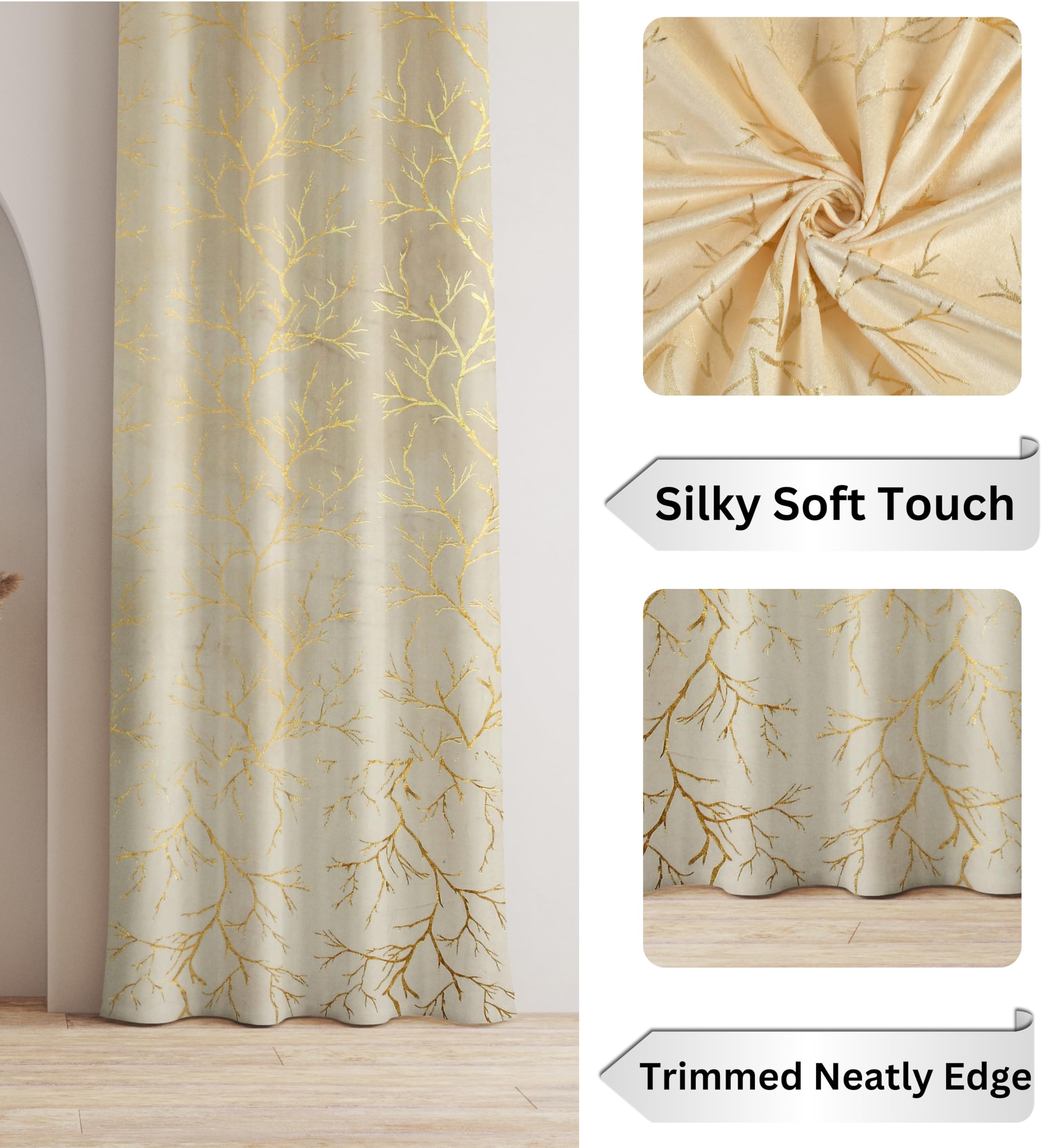 RED RIBBON DECOR Heavy Velvet Fabric Room Darkening Curtains 11 Feet for Long Door, Cream, Pack of 2 Pieces 3
