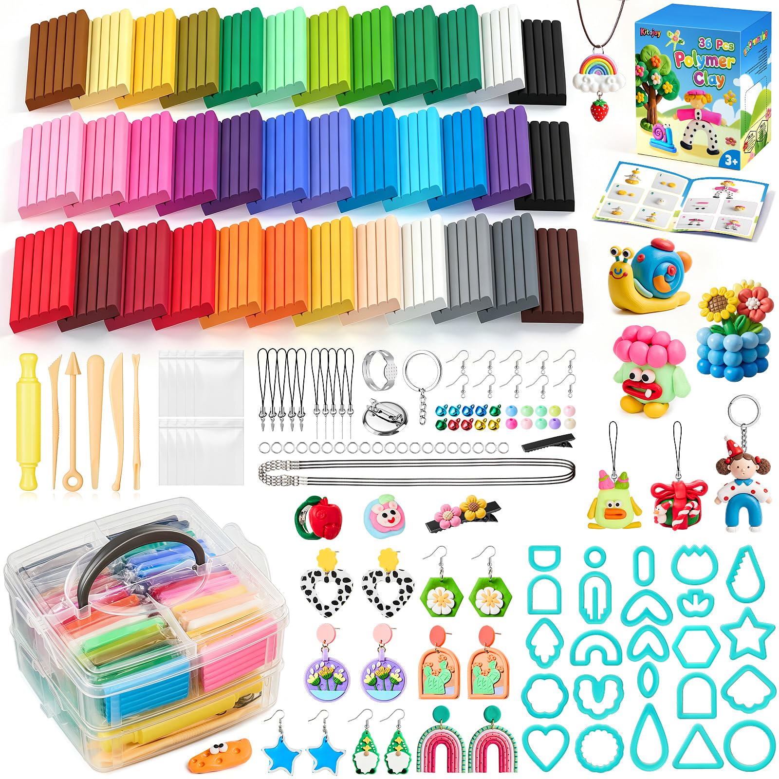 Kitojoy 36 Pcs Polymer Clay Set, Oven Bake Clay with 24 Earring Moulds