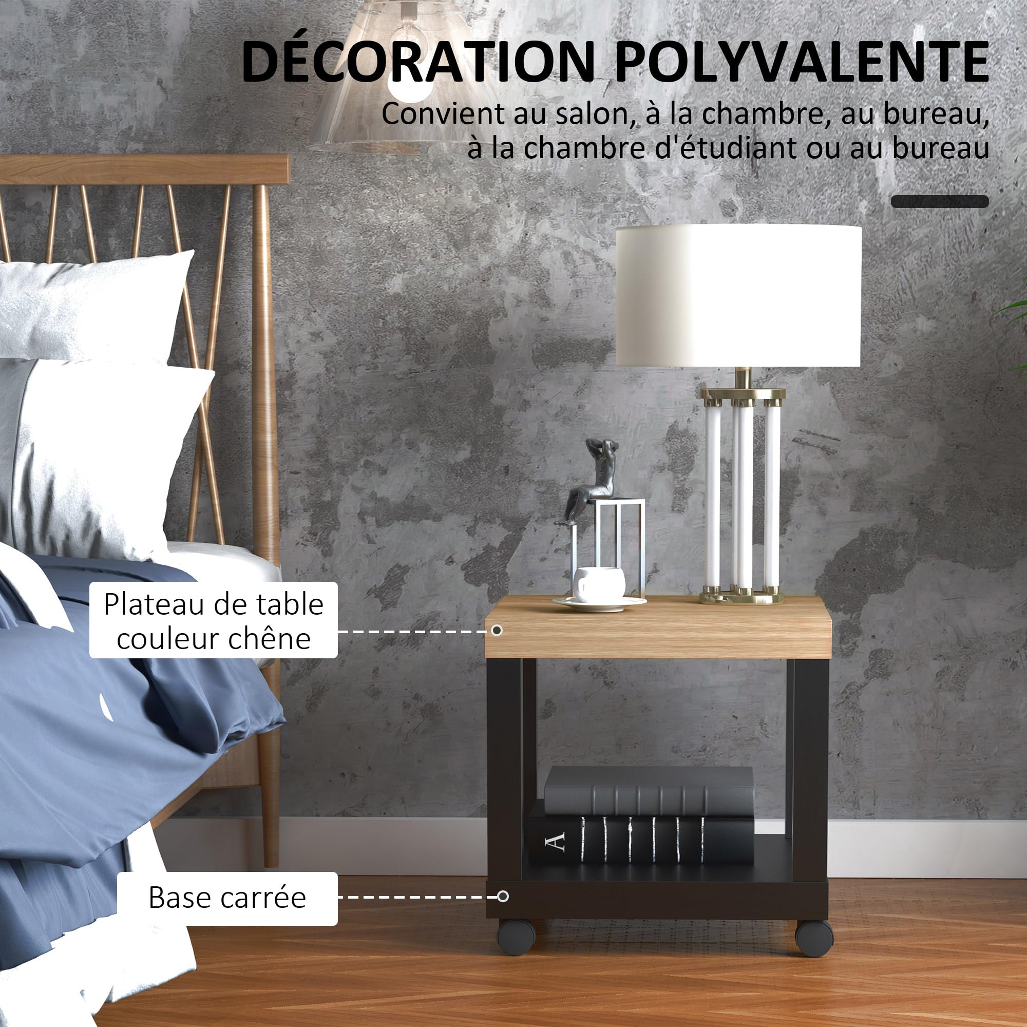 HOMCOM Table d'Appoint Roulante, Table Basse Moderne avec Étagère Ouverte, pour Salon, Chambre ou Bureau, 40 x 40 x 40 cm, Bois Naturel & Noir