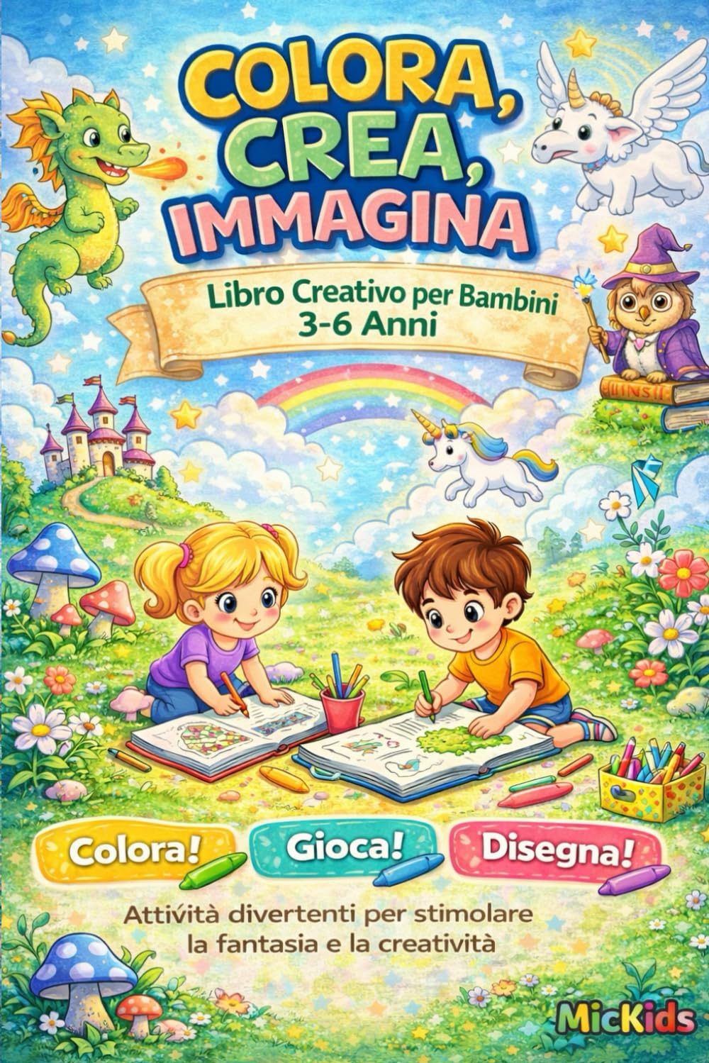 Colora, Crea, Immagina!: Attività creative e disegni da colorare per stimolare la fantasia dei più piccoli (MicKids – Libri da colorare)