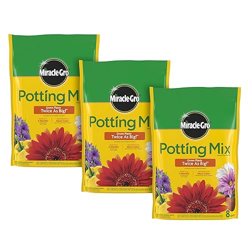 Miracle-Gro Potting Mix, For Indoor or Outdoor Potted Plants, Flowers, Vegetables, Shrubs, Annuals, and Perennials, Feeds Up to 6 Months, 8 qt. - 8 qt. - 3 Pack