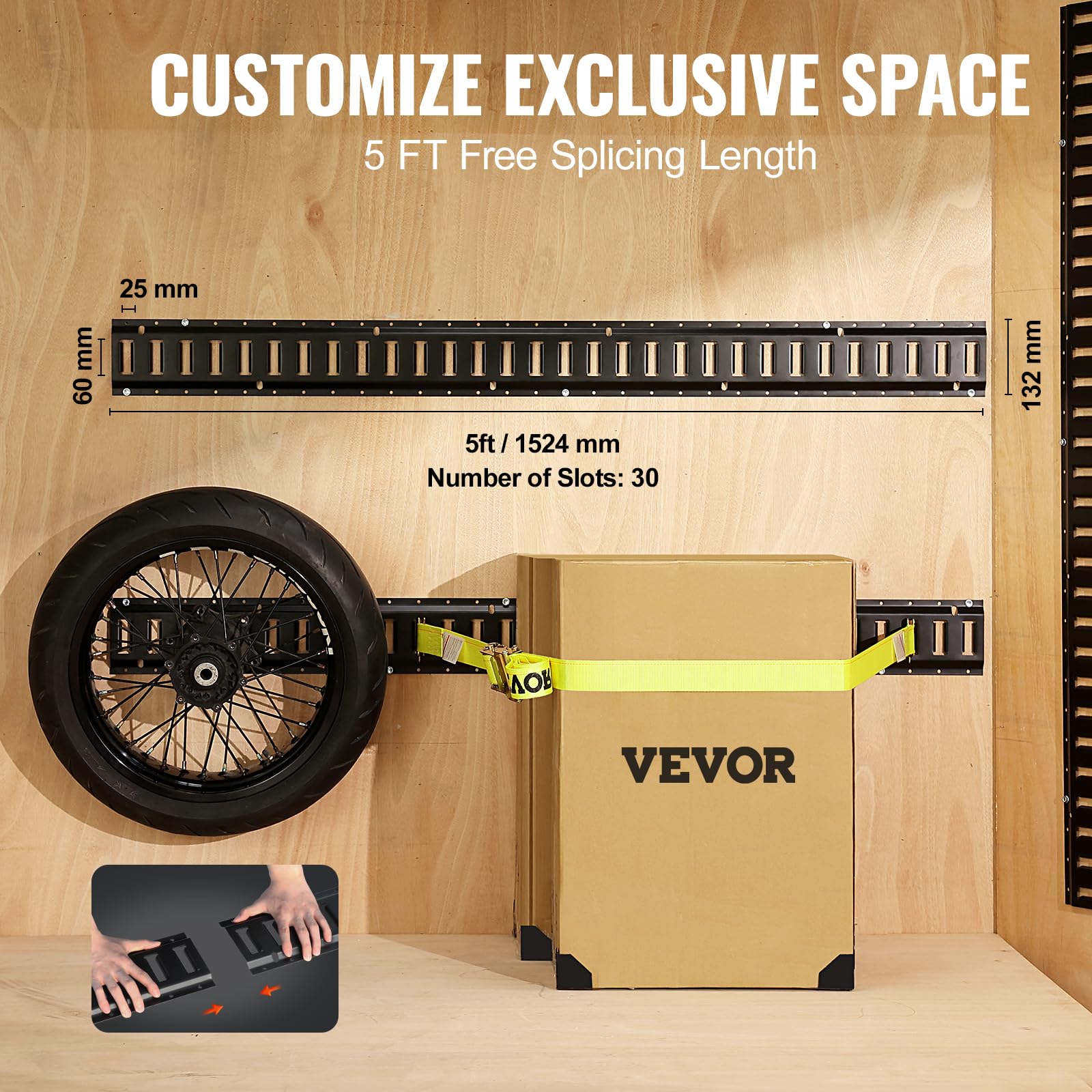 VEVOR E-Track-Zurrschienen-Set, 18-teilig, 1524 mm E-Tracks-Set, inkl. 4 Stahlschienen & 8 O-Ring-Anker & 4 Zurrgurte mit D-Ring & 2 Ratschengurten, Sicherungszubehör für Lastenmotorräder, 907 kg