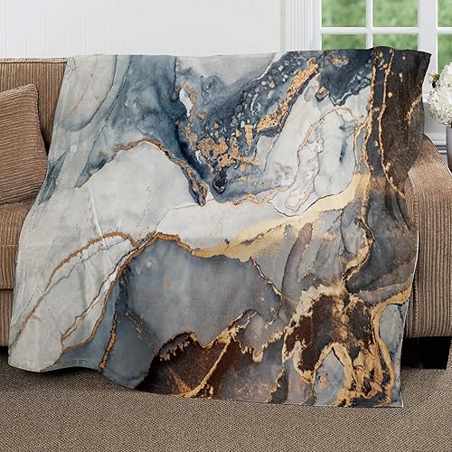 Miniatura 2 de Manta de invierno y otoño para sofá de 60 x 80 pulgadas, manta de franela de forro polar acogedora estilo mármol, manta suave para cama o cama,