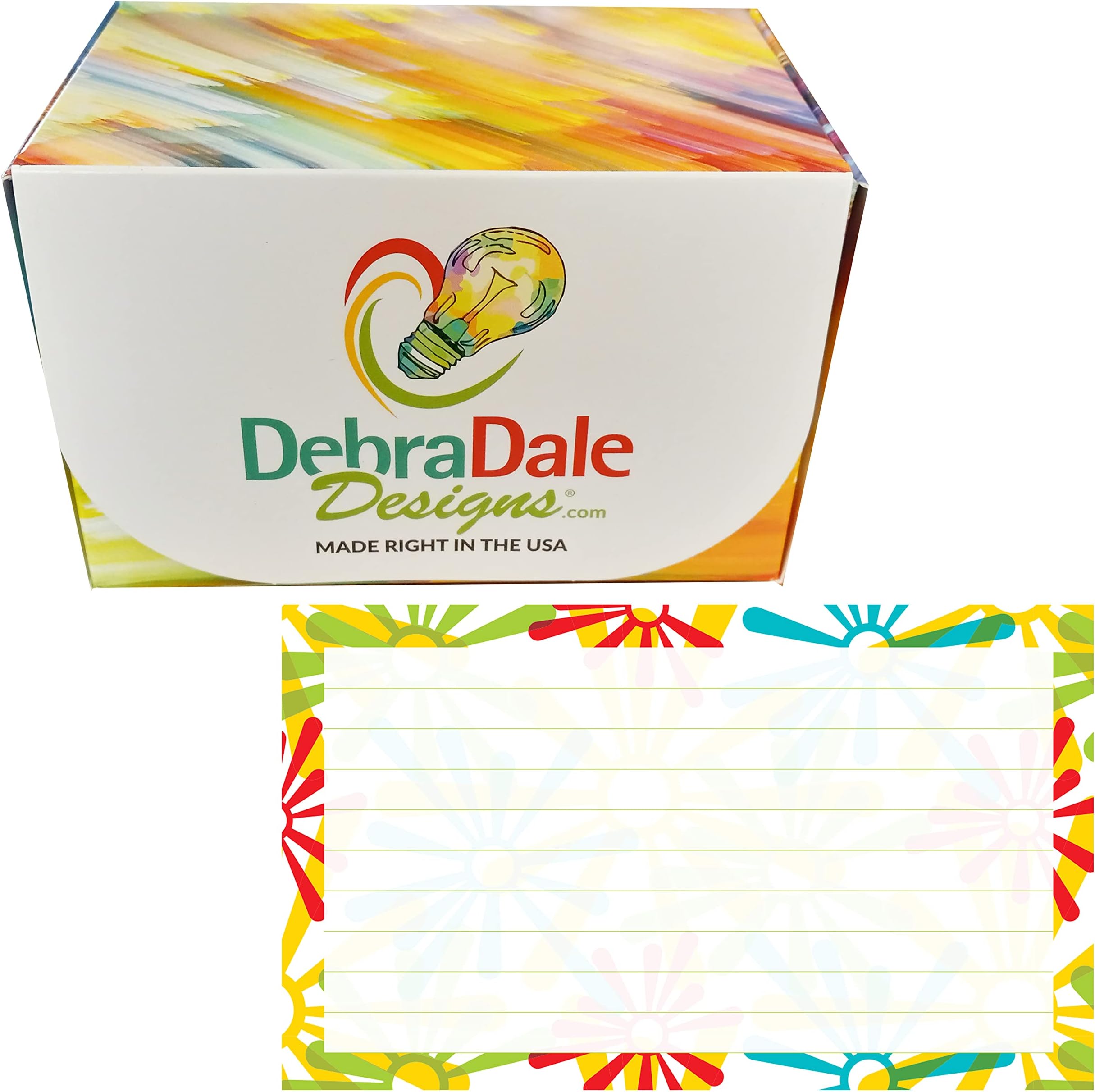 Debra Dale Designs - 250 Ruled 3" X 5" Index Cards With Daisy Border - Premium 140# Heavy Thick Index Card Stock - Storage Box with Lid - Printed in the U.S.A.