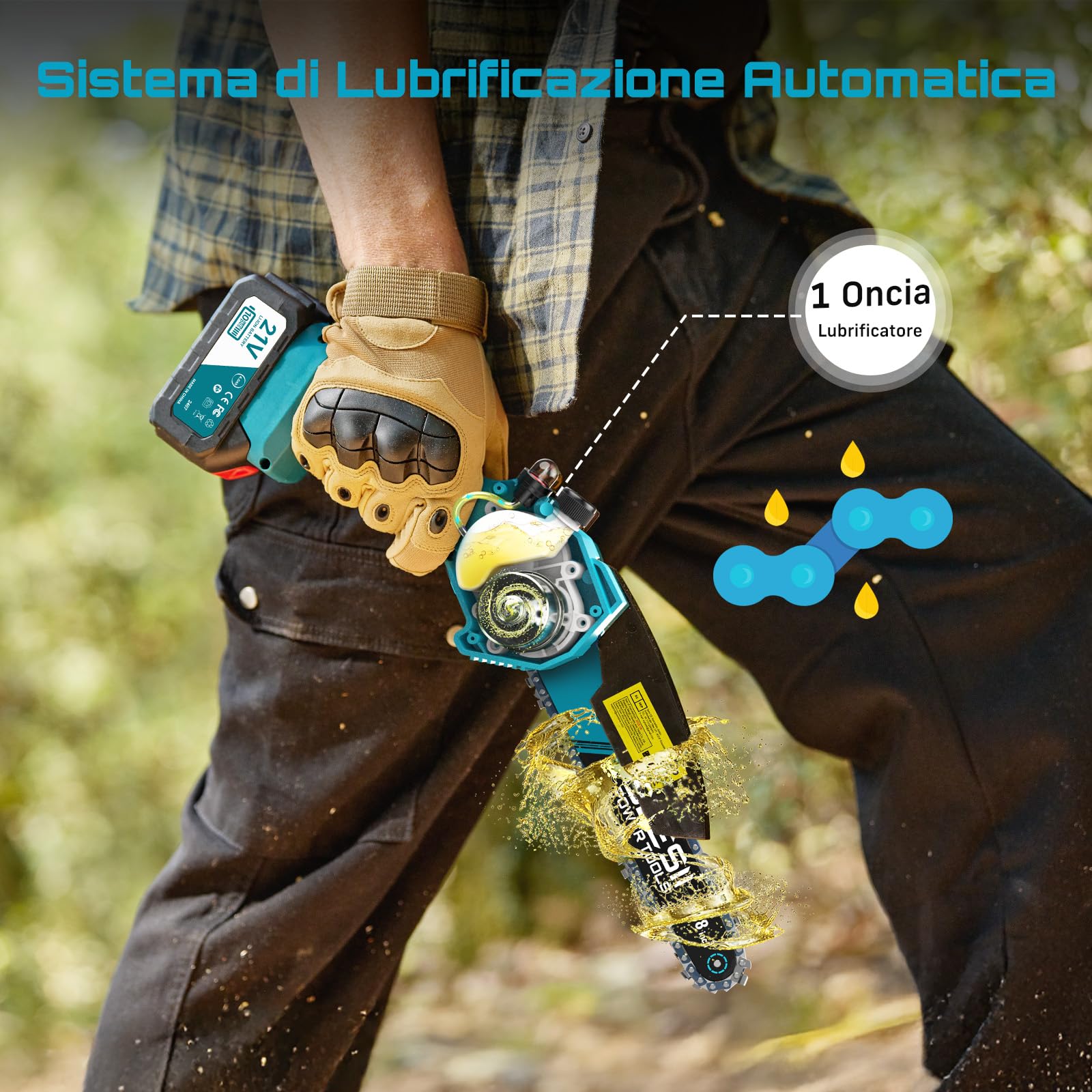 SEESII 8 Pollici Mini Motosega a Batteria 2x4000mAh, Motosega Elettrica con Iniettore Lubrificante e Catena di Ricambio, Sega a Batteria per Potatura Per il Giardinaggio e il Taglio della Legna | Motosega Elettrica Senza Fili con Catena di Sostituzione, M