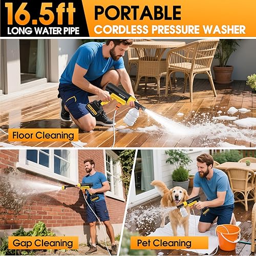 Miniatura 7 de Pistola de lavado a presión inalámbrica, lavadora a presión de batería de 130 bar/1885 PSI, lavadora portátil a presión inalámbrica con boquilla 6