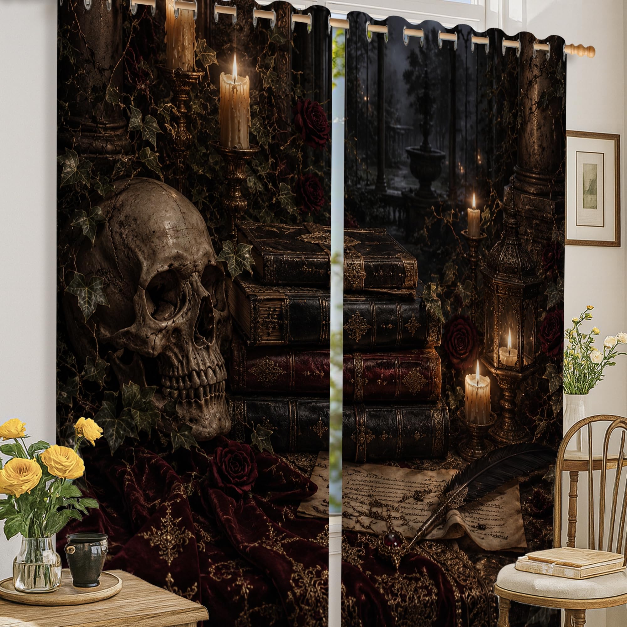 Rideaux occultants gothiques pour salon et appartement à ambiance mystique et tamisée