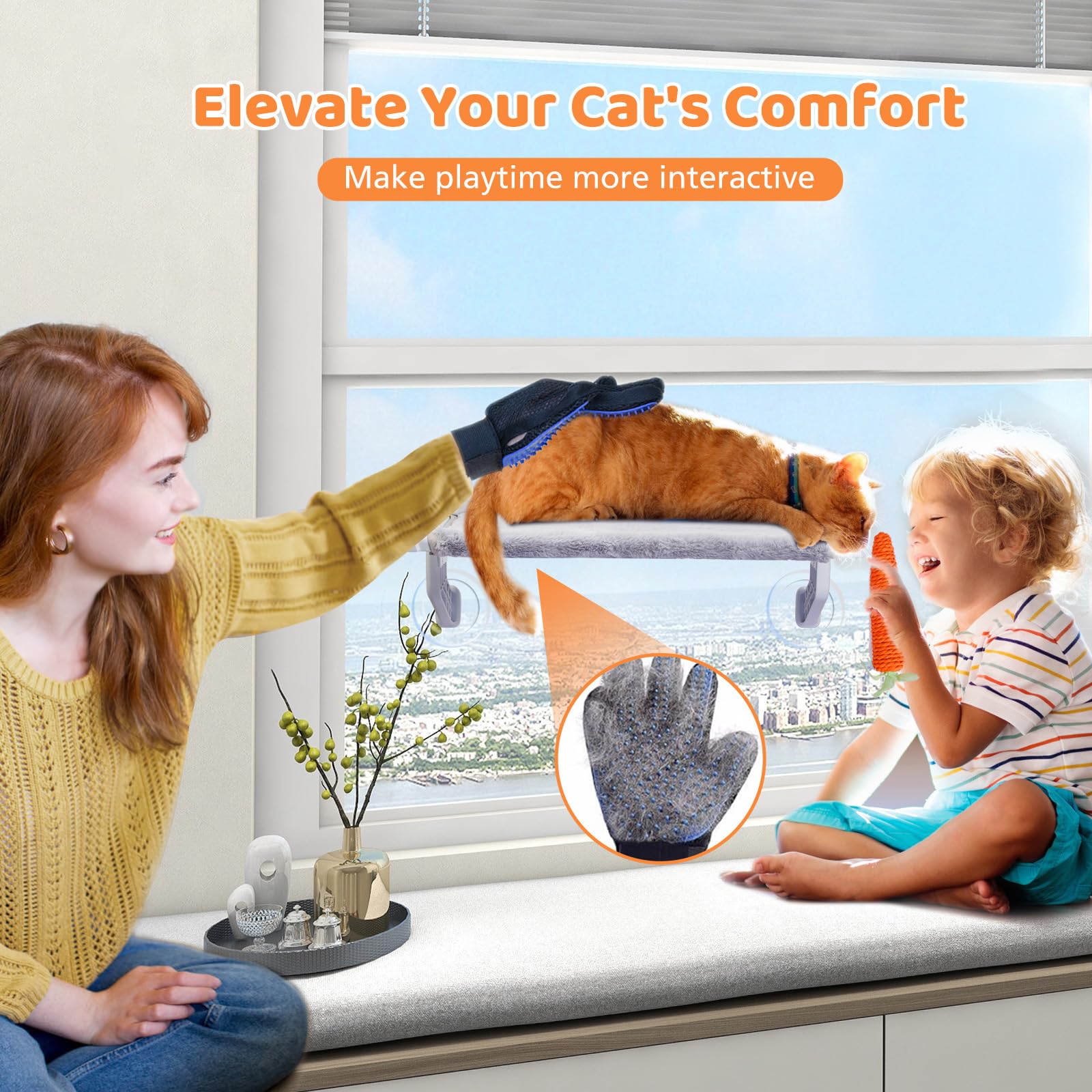 Percha para ventana de gato 2 en 1, hamaca para gatos con ajuste de sujeción deslizante de metal, cubierta extraíble de dos telas, 4 ventosas, camas de ventana para gatos de interior (22 x 13