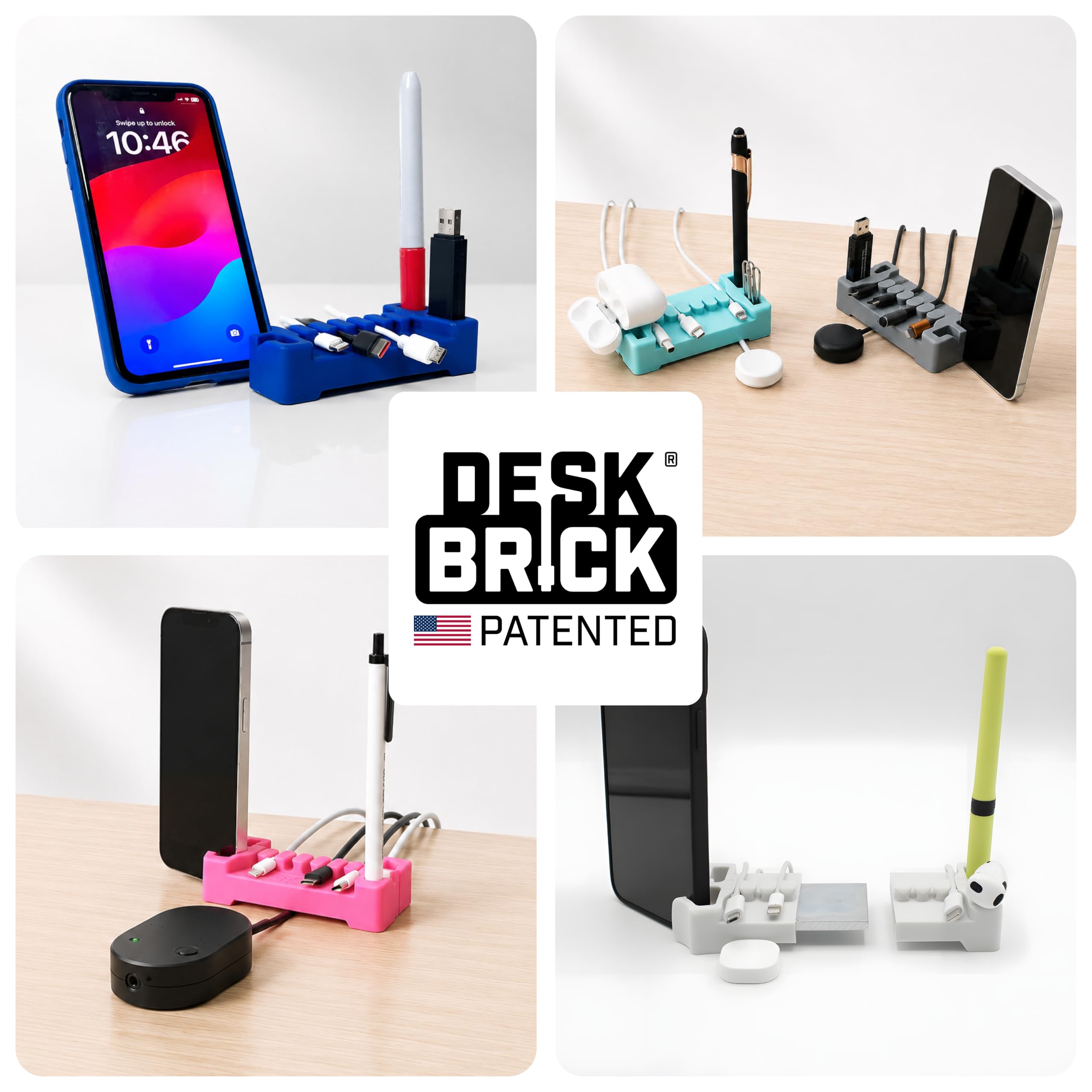DeskBrick by CordBrick - Organizer per cavi ponderato per scrivania, supporto per telefono, organizer da scrivania per ufficio, gestione dei cavi per la casa, regalo multifunzionale per uomini e