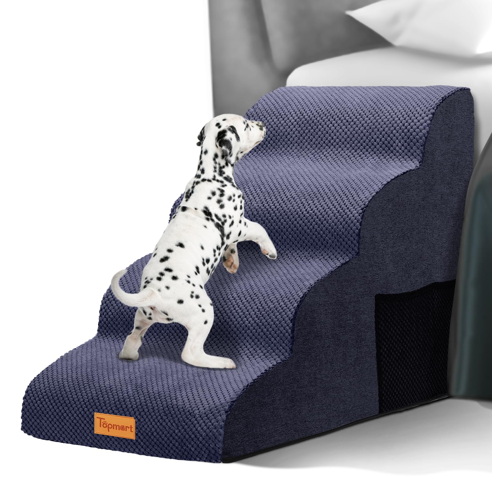 Topmart High Density Foam Dog Steps 4 Tiers,Extra Wide Deep Pet Steps,Non-Slip Dog Stairs Ramp for Bed,Soft Foam Cat Ladder,Best for Older Injured,Older Pets,Cats with Joint Pain