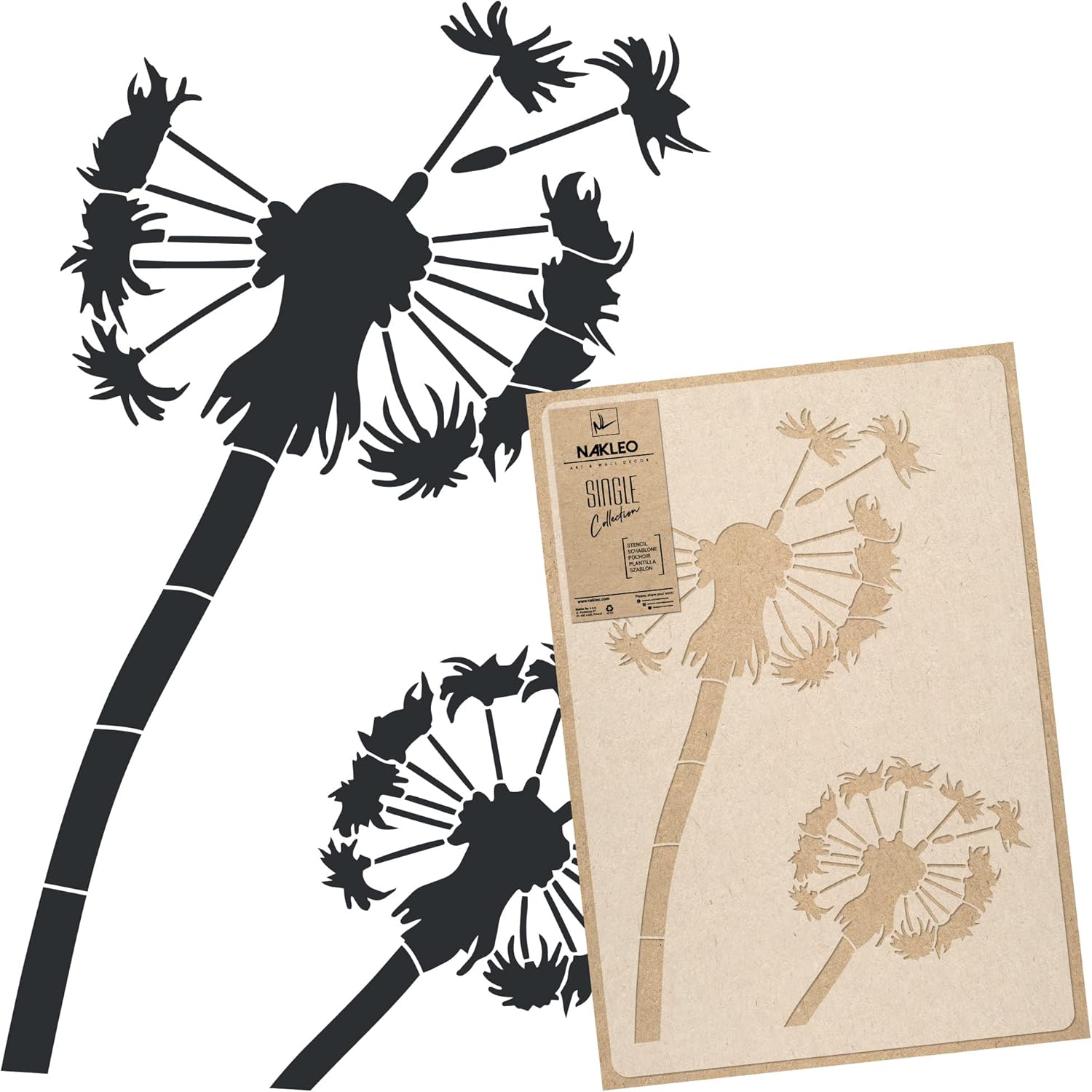 NAKLEO Reusable Plastic Wall Stencil - 59x95cm / 23" x 37" - Dandelion Meadow Blowball Seed - Large Wallpaper Pattern Painting DIY Art Craft Template - Fabric Furniture Wood Canvas