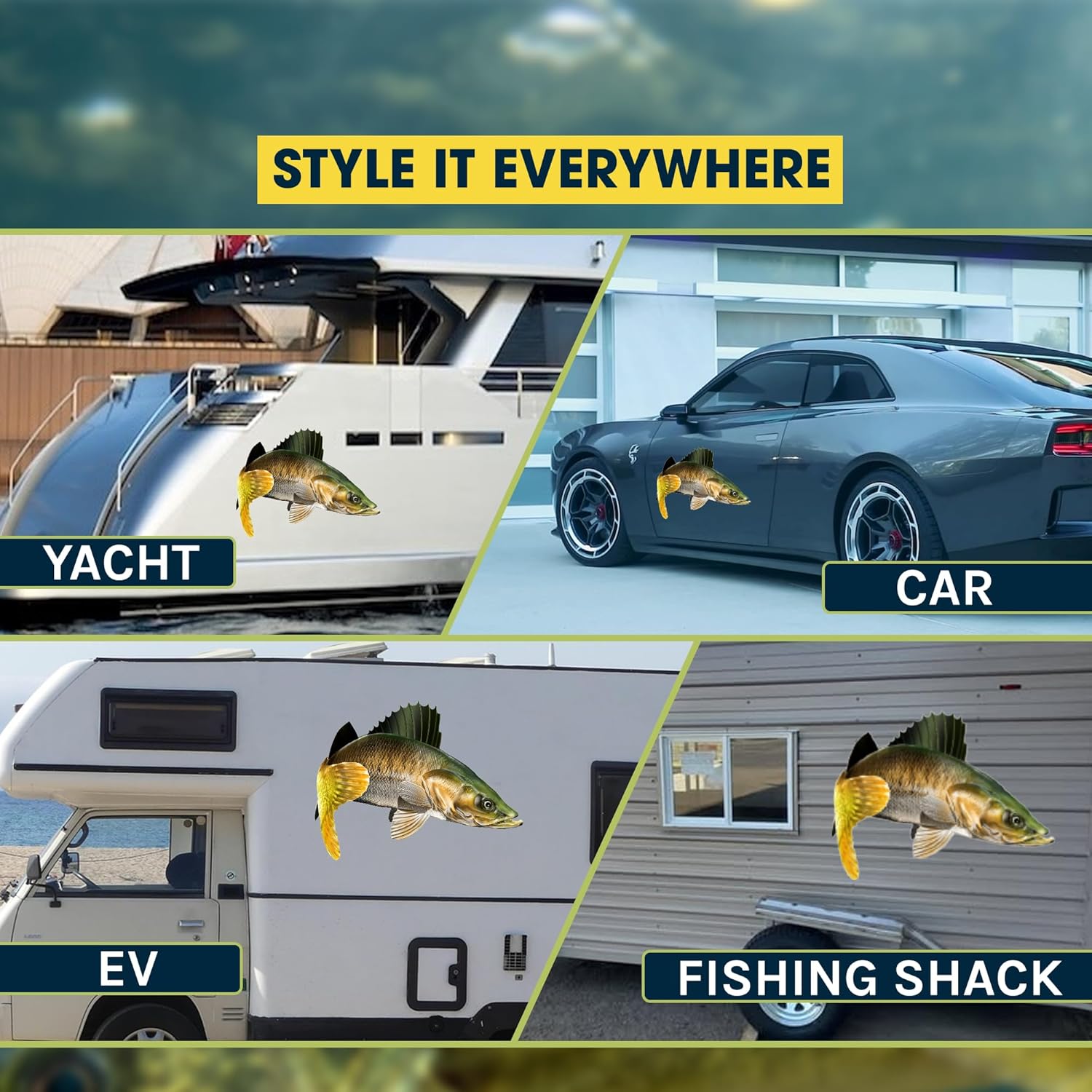 Walleye Beautiful Fish Decal | Fishing Decal for Boat, Car, Vehicle, Truck Etc. | Waterproof Vinyl Sticker | Many Sizes & Styles Available | 12" to 40" By Digital Fish Art (Medium, Position 2R)