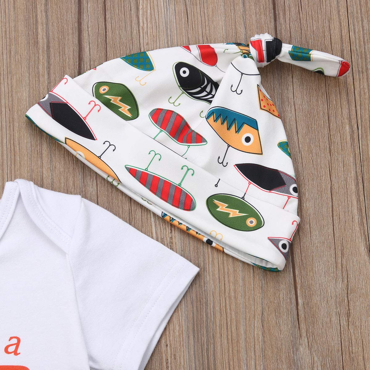 Newborn Infant Baby Girls Boys Daddy's Fishing Buddy Romper Bodysuit Fish Pants Hat 3Pcs Summer Outfit (0-3M, B)