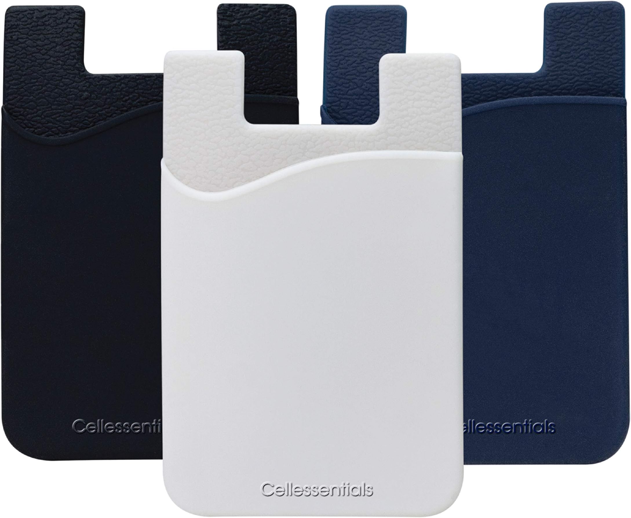 USA Merchant Redesigned Card Holder - Silicone Stick on Cell Phone Wallet with Pocket for Credit Card ID Business Card - iPhone Android & Smartphones Black, White, Navy