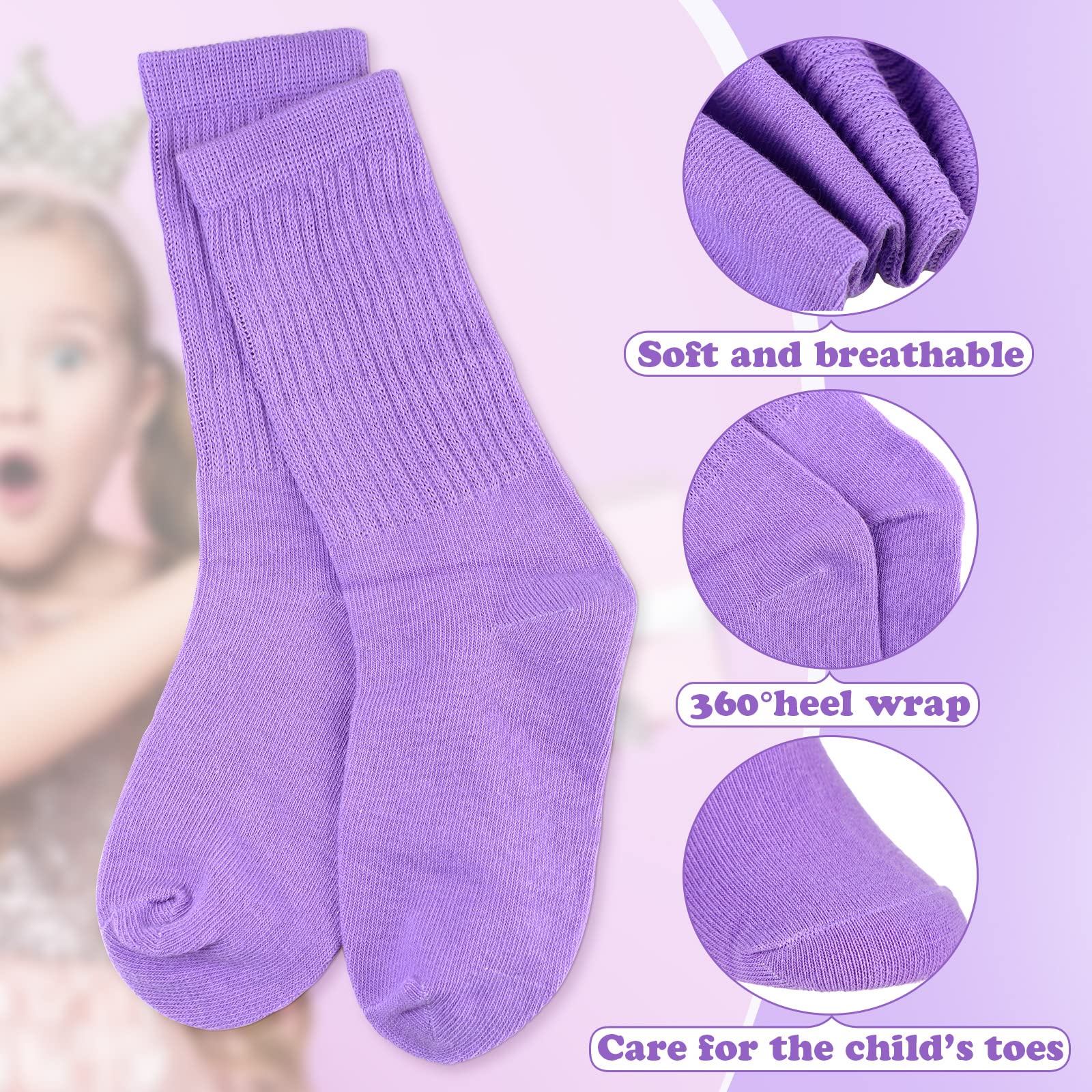 Geyoga 16 pares de calcetines largos de algodón para niñas, color sólido, bonitos calcetines para niños