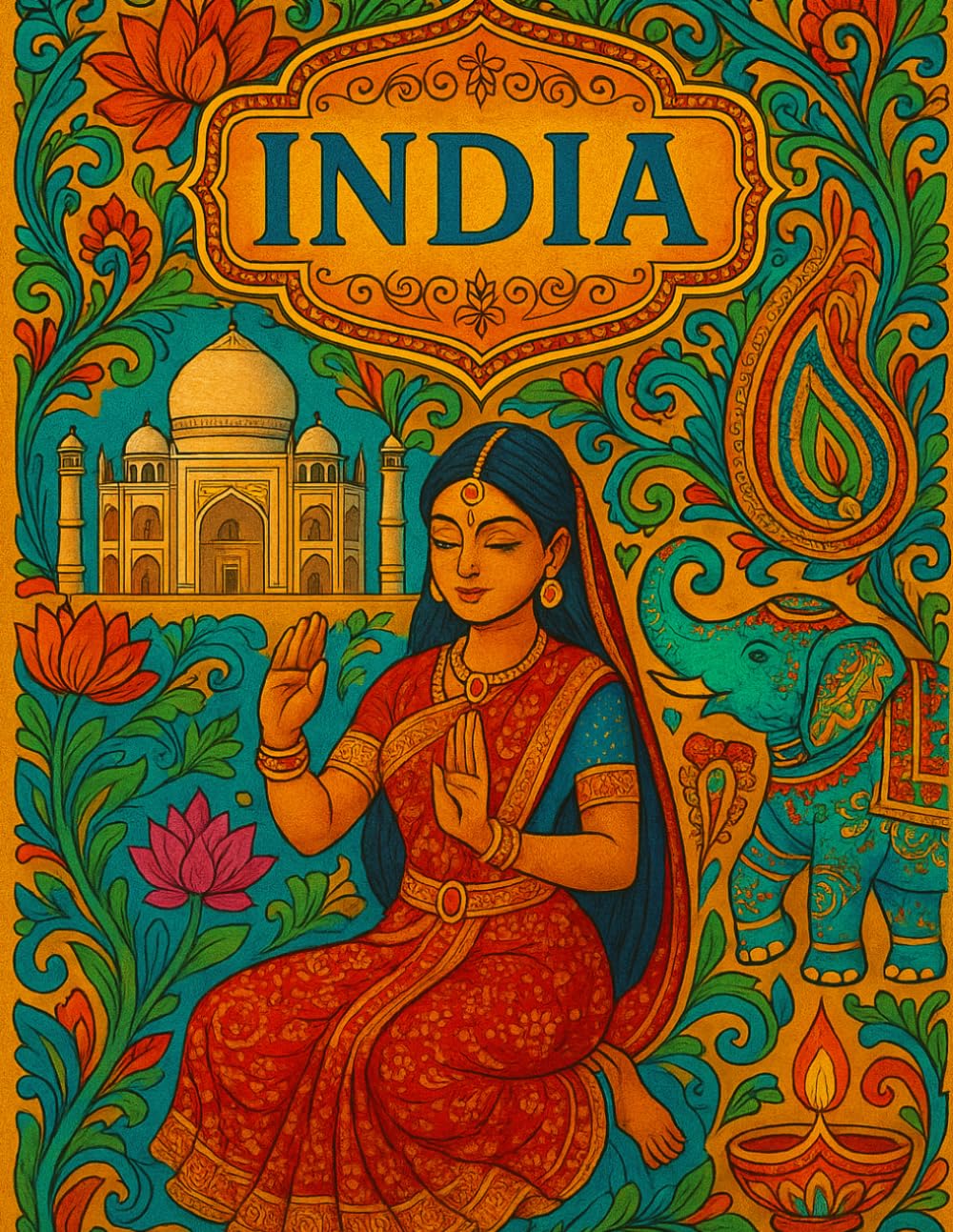 Wonders of India Coloring Book for Adults: A Cultural Journey with Mandalas, Elephants, Temples, and Iconic Landmarks for Relaxation and Mindfulness