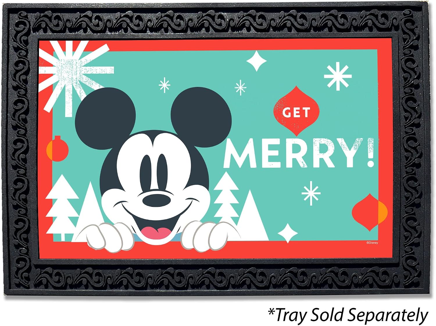 Flagology.com, Doormat, Disney Get Merry Mickey Doormat - 18" x 30", Outdoor/Indoor, Heavy Duty Recycled Rubber, Non-Slip Backing, Christmas