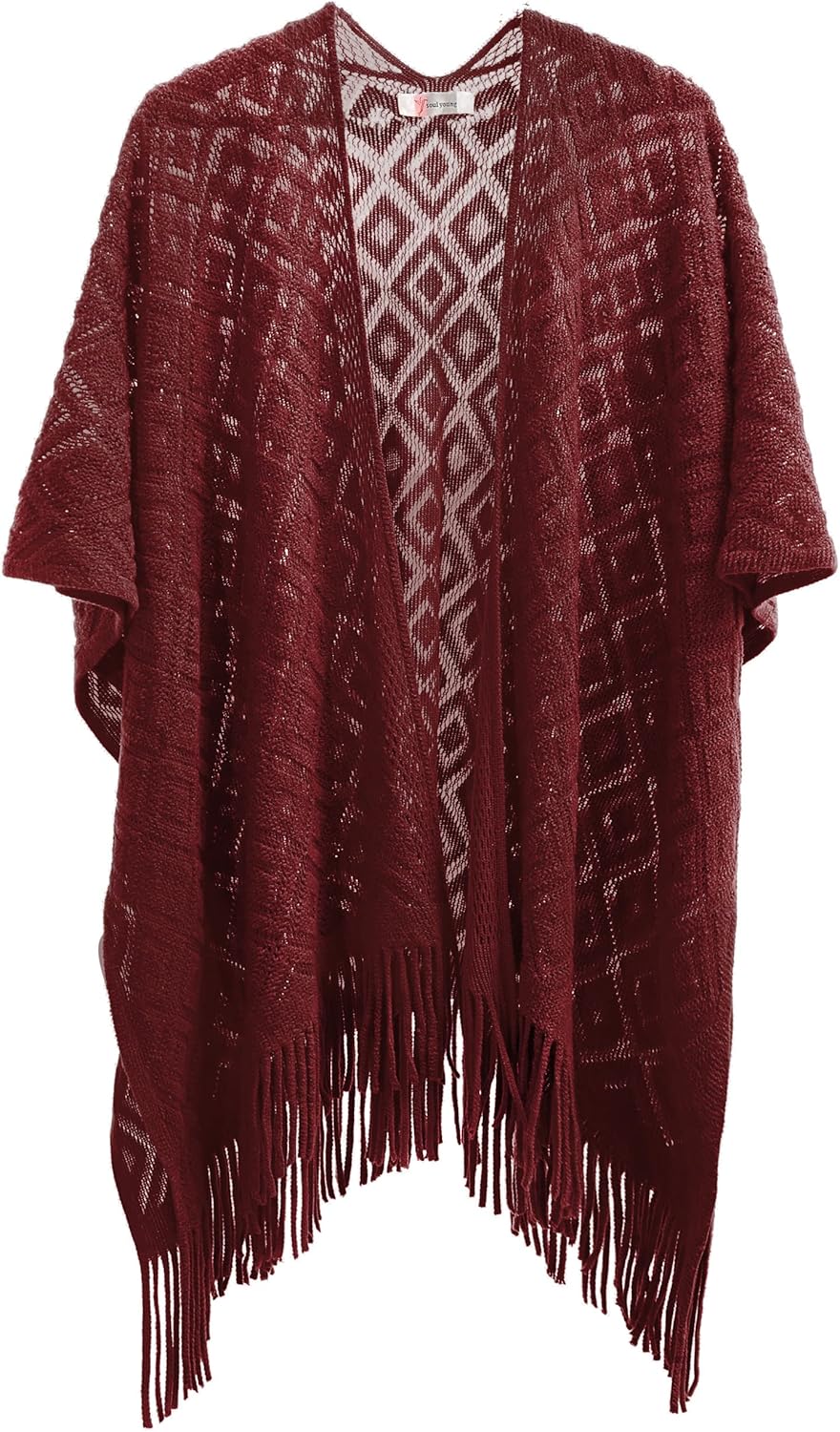 Soul Young Knit Shawl Wrap for Women Ladies Fringe Poncho Blanket Cardigan Cape - Image 3