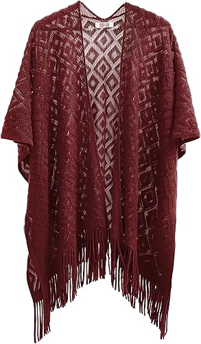 Miniatura 2 de Soul Young - Chal de punto para mujer, poncho con flecos y capa