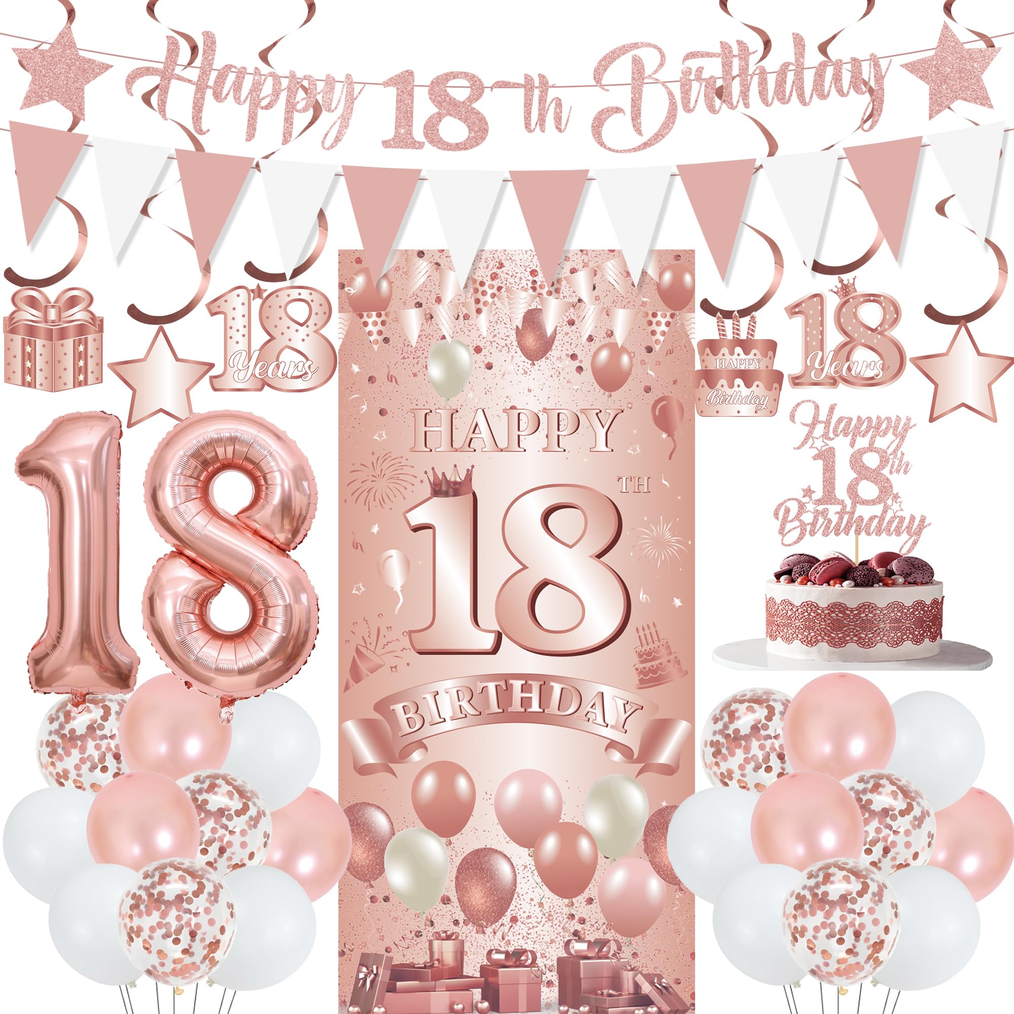 18th Birthday Decorations Girl Banner - 31 Pcs Rose Gold 18th Banner Set