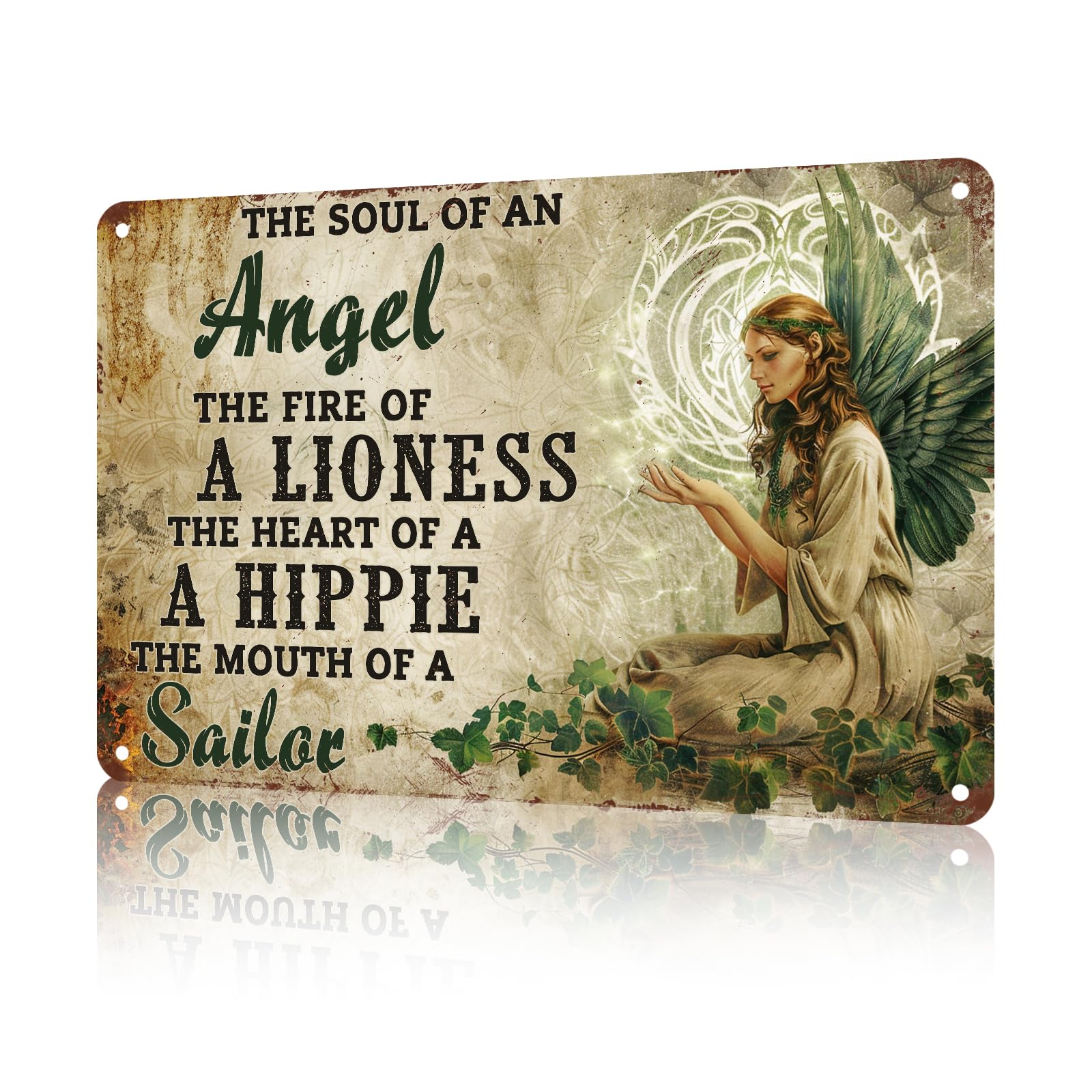 Anceky Funny Wall Decor Girl The Soul Of An Angel The Fire Of A Lioness Vintage Metal Signs Garden Tin Sign for Home Outdoor Wall Decor 12×16 Inch