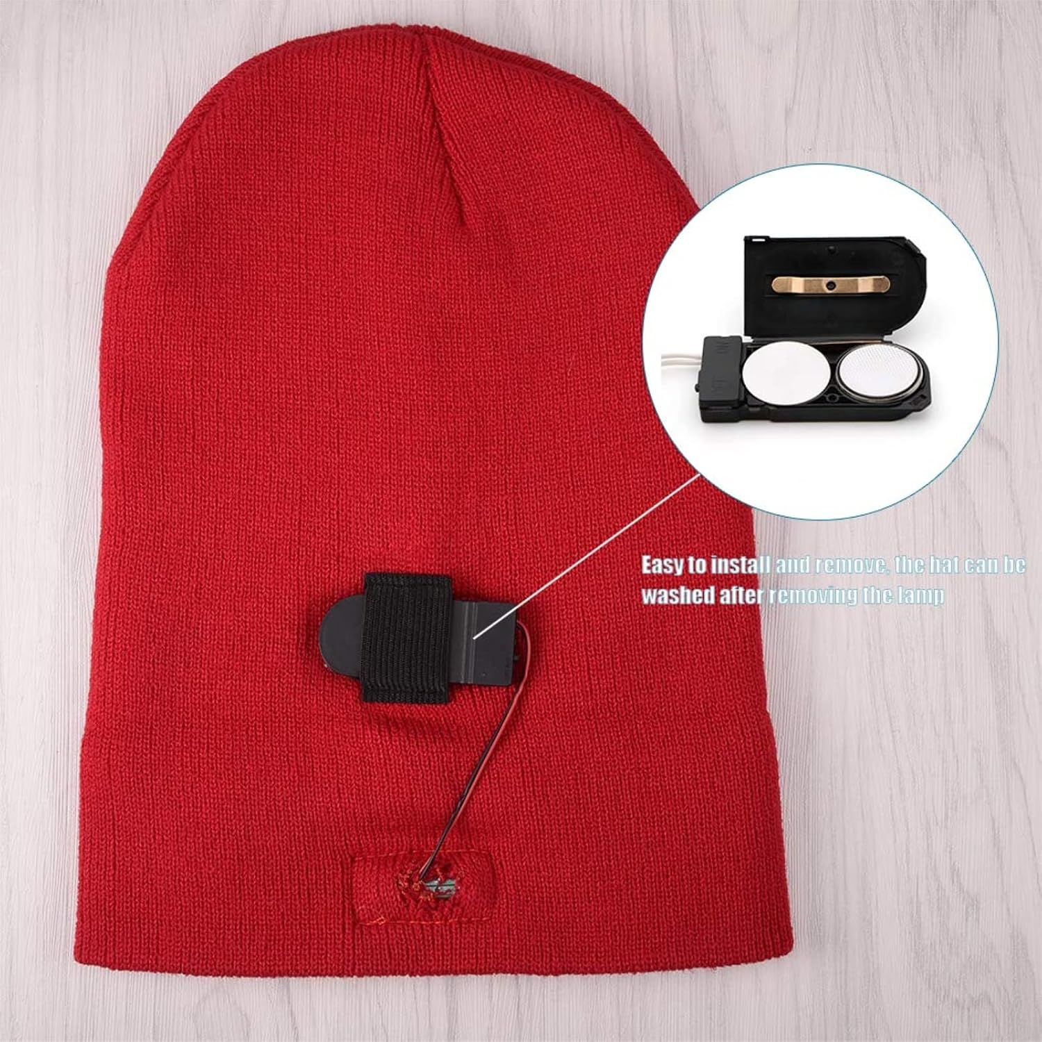 SnowCinda Unisex 5 LED Knitted Flashlight Beanie Hat/Cap for Hunting, Camping, or Handyman Working - One Size Fits Most Red