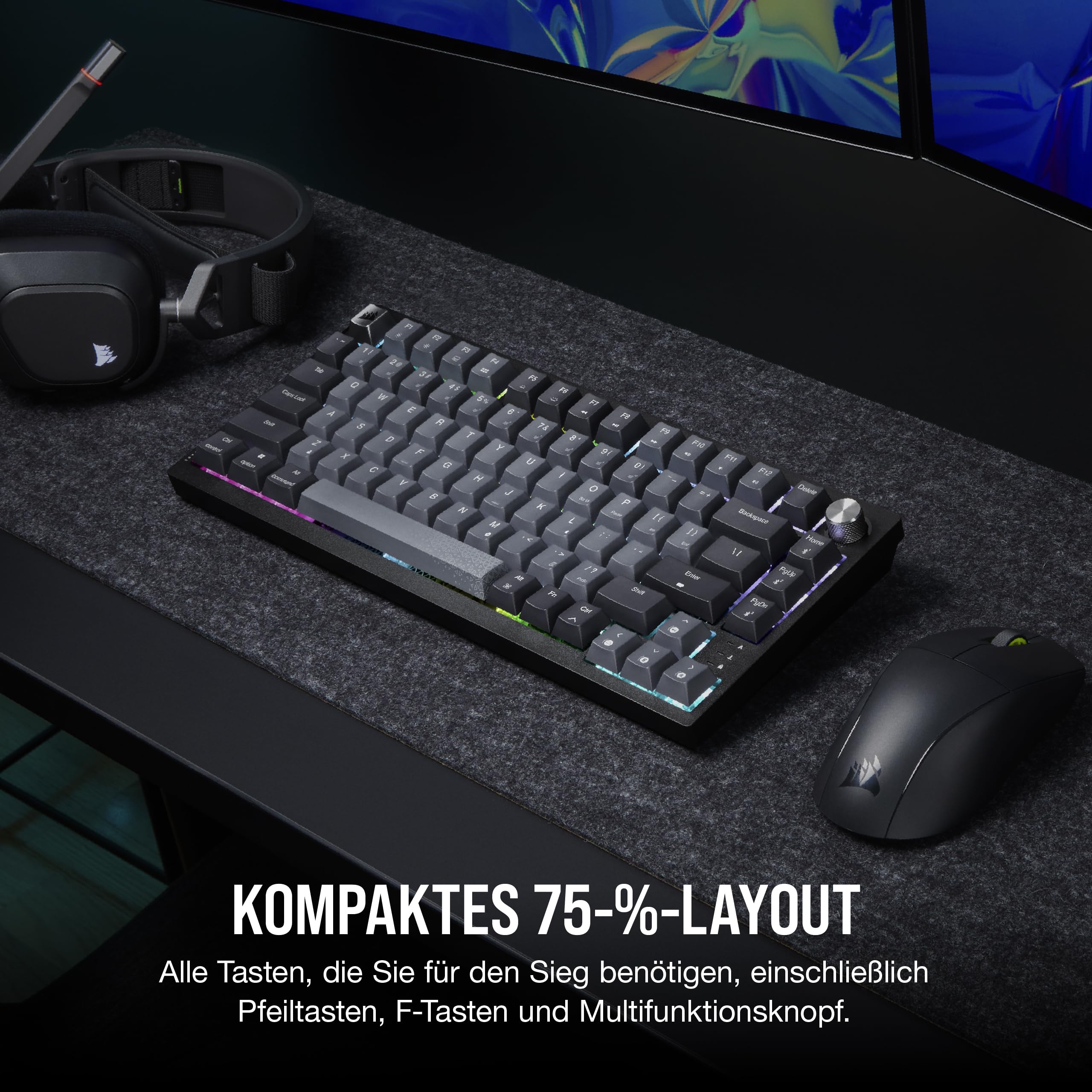 Corsair K65 Plus Wireless 75% RGB Mechanische Gaming-Tastatur Schwarz QWERTZ DE Hot-Swap MLX Red Lineare Schalter PBT Tastenkappen