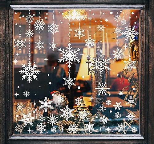 215 piezas de calcomanías blancas de copo de nieve para ventana, decoración de invierno de doble cara para Navidad, Año Nuevo, hogar, escuela,
