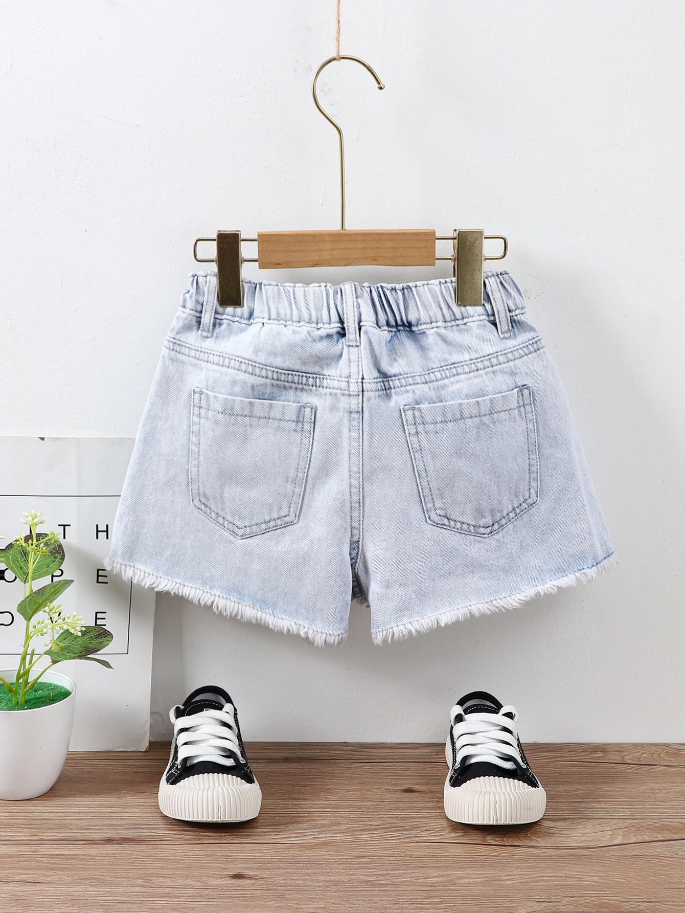 Floerns Pantaloncini da ragazza con elastico in vita distruggere i pantaloncini di jeans con orlo grezzo