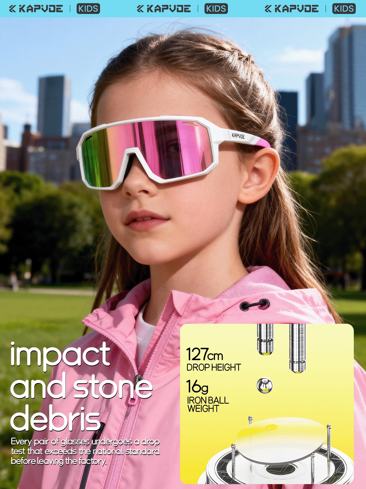KAPVOE Polarisiert Kinder Sonnenbrille Jugend Fahrradbrille Softball Baseball Tennis TR90 Rahmen UV400 Schutz K9029