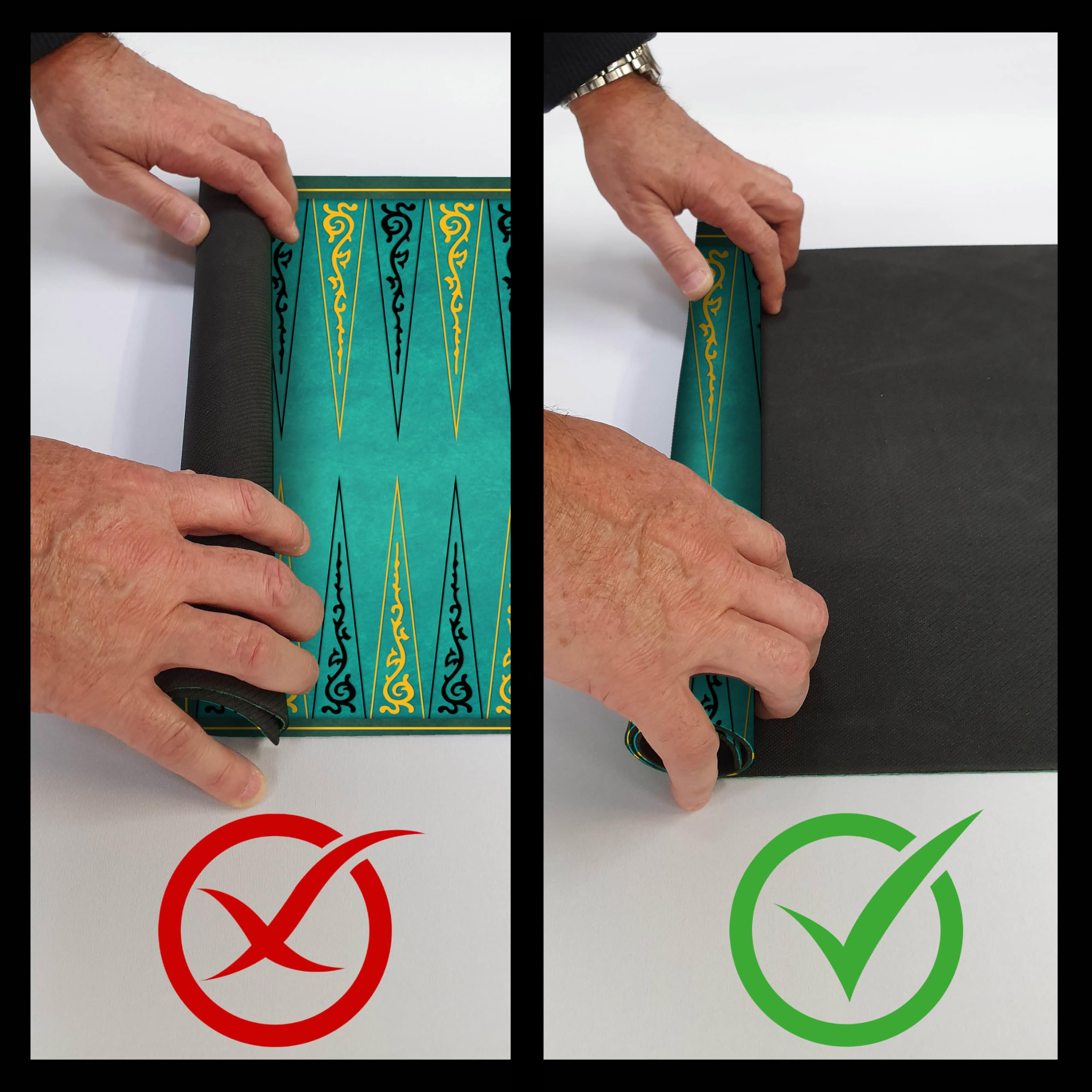 MTJ® Tapis Plateau de Backgammon Arabesques 65 x 48cm - Jersey néoprène - Fabriqué en France (Vert)