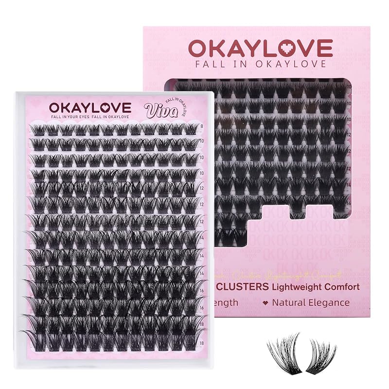 Cílios postiços em tufos OKAYLOVE VIVA, 8–18 mm, faixa preta, 168 unidades