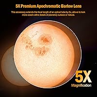 Vista 2 de Astromania Barlow Lens 5 x 1.25 pulgadas - TeleXtender de metal multicapa de 4 elementos para telescopio - Accesorios de telescopio de diseño