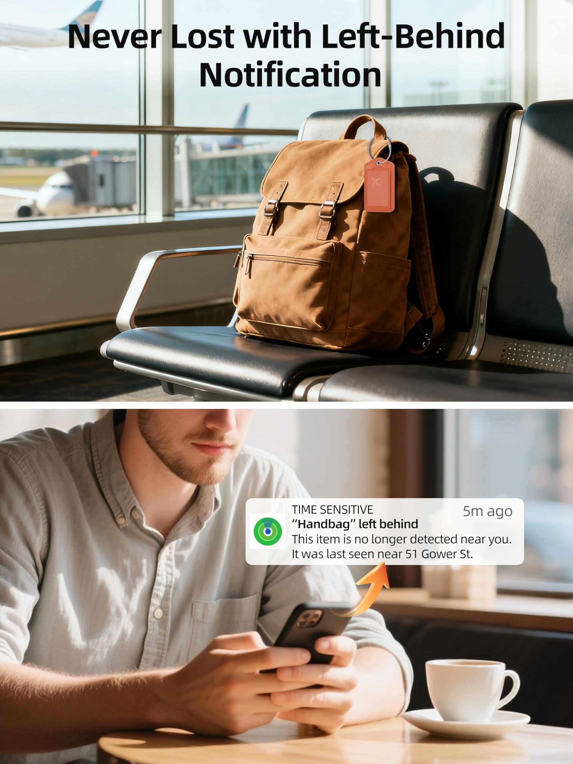 Gepäckanhänger, funktioniert mit Apple Find My, Smart Gepäckanhänger für Koffer, Ledertaschenanhänger für Reisen, Kofferanhänger mit Sichtschutzklappe, Anti-Verlust-Gepäck-Tracker, Reiseutensilien