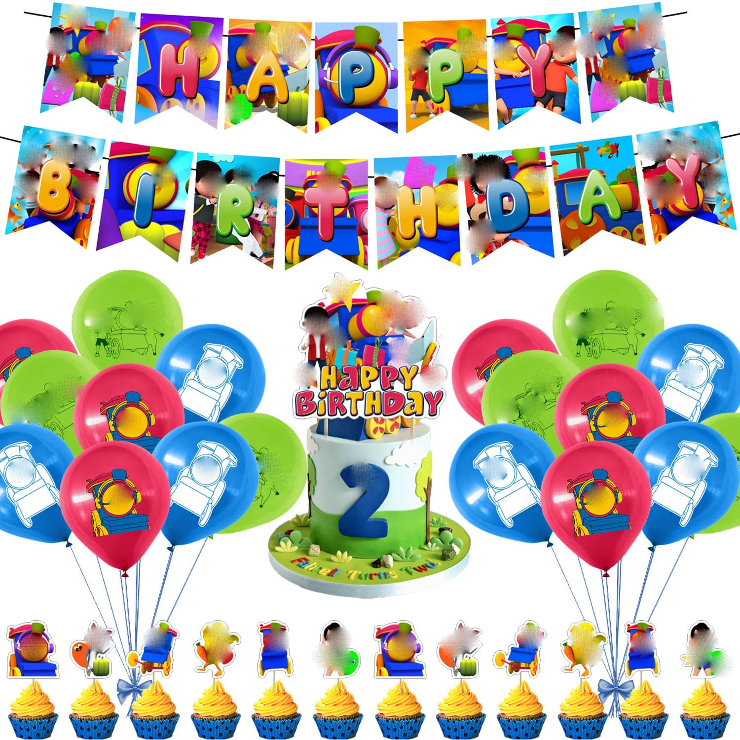 TEidea Bob Train Party Decorations Set, Funny Bob Train Theme Birthday Supplies for Kids Cartoon Train Bob Fans Party Supplies Decor