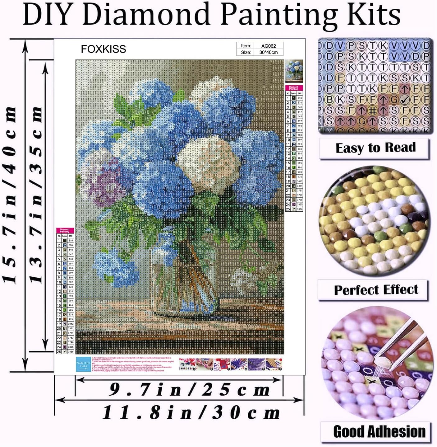 Diamond Art Painting Kits for Adults, Blue Hydrangea Flower Vase Full Drill Diamond Dots Paintings for Beginners, Round 5D Paint with Diamonds Pictures Gem Art Painting Kits DIY Crafts Kits 12x16In image 3