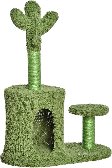 PawHut 78cm Cactus Cat Tree Tower for Indoor Cats Sisal Scratching Post Condo Perch Activity Center Dangling Ball