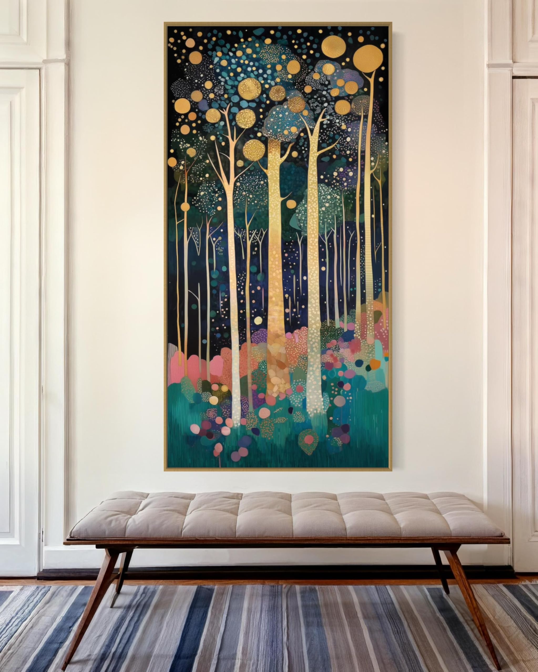Tableau abstrait sur toile d'art supérieur - Forêt dorée style Klimt verticale - 8