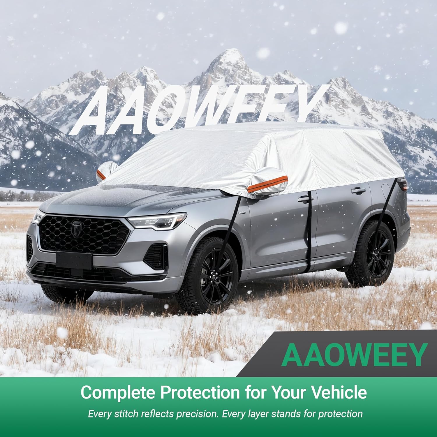 Half Car Cover for SUV, Sunroof & Windshield Cover for Ice and Snow, Hail Protector with Cotton Liner, Waterproof Roof Car Cover for All Weather Sun Rain Dust Protection